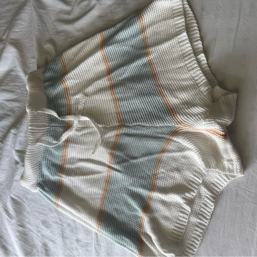 Striped Knit Shorts in White, Blue, and Orange